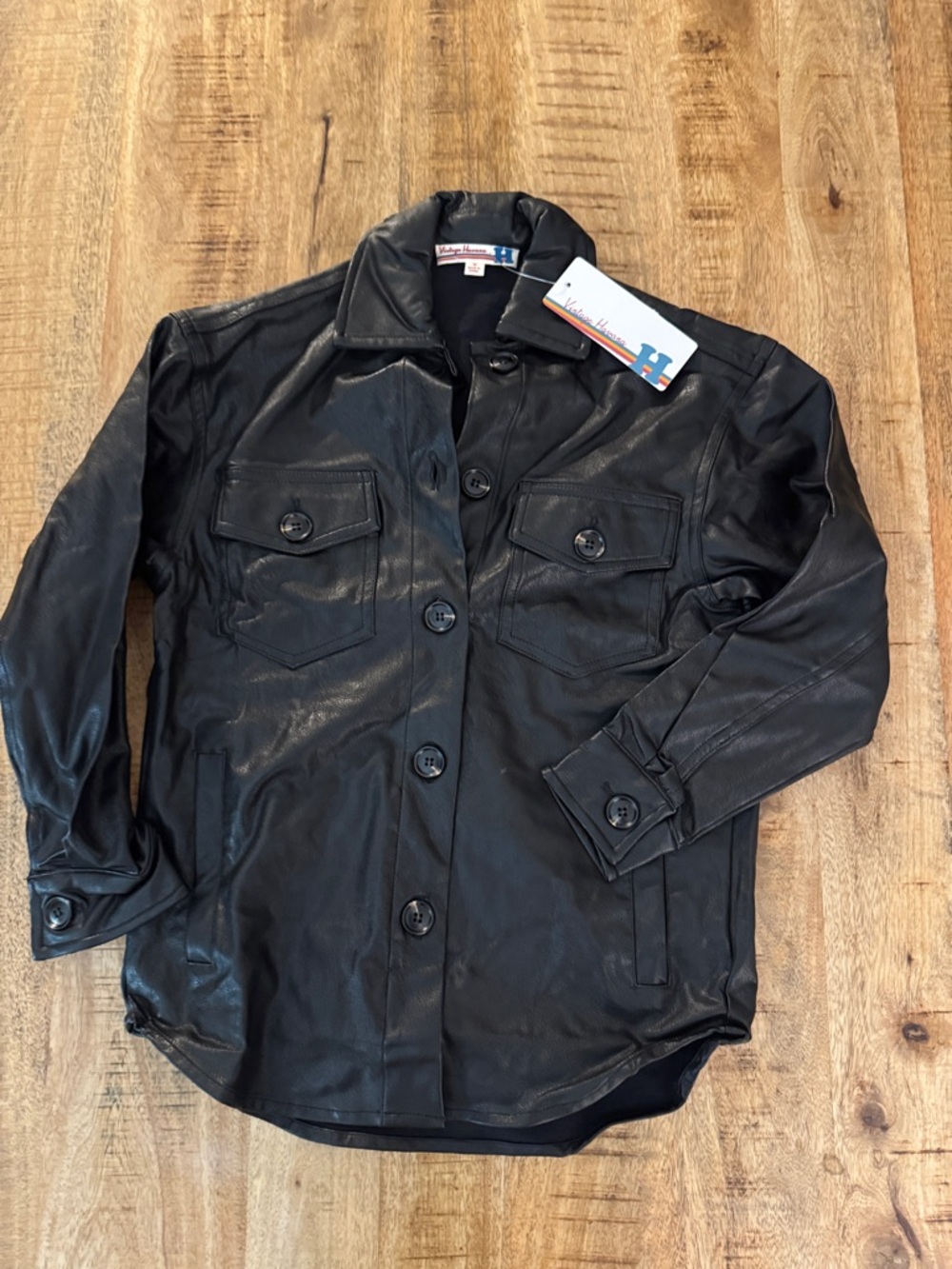 Vintage Havana Black Faux Leather light Jacket Shacket NEW NWT MEDIUM